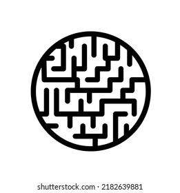 Vector isolated labyrinth maze in a circle colorless black and white outline silhouette stencil