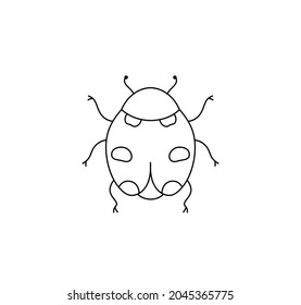 Vector isolated ladybug contour black line drawing. Colorless black and white symmetrical ladybug spotted beetle. Ladybug beetle neat graphic tattoo, pattern, print, poster element