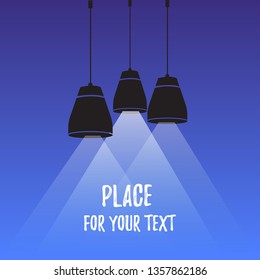 Vector Isolated Lamp.Lamp bulb Icon.Modern interior.Place for your text on blue background