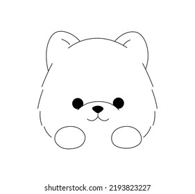 Vector isolated lapdog spitz head with paws colorless black and white contour line easy drawing