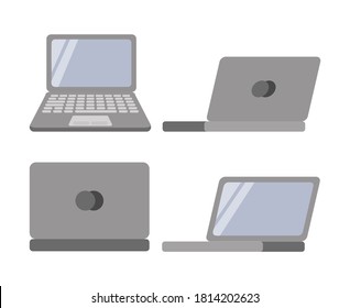 Vector aislado portátil listo para trabajar. Conjunto de laptops. Vista lateral, superior. Colección de vectores Dispositivo genérico Mockups Cuaderno de plantillas para presentación.