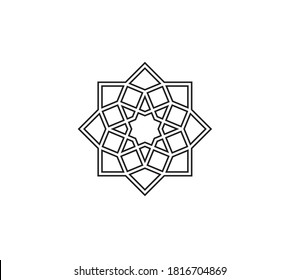 Vector isolated laser cutting contour line geometric element. Islamic geometry girih square star decorative element 
