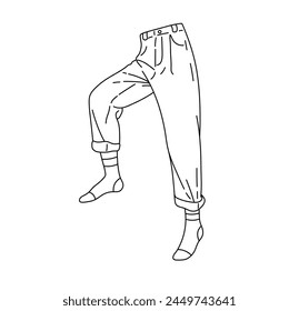 Vector isolated legs in trousers panties and socks pose colorless black and white contour line easy drawing	