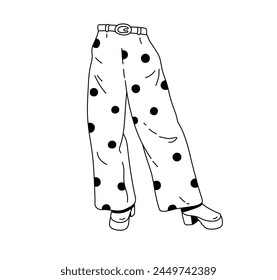 Vector piernas aisladas en pantalón de pierna ancha bragas polka dot pantalones y botas pose ilustración de moda línea de contorno blanco y negro incoloro dibujo fácil	