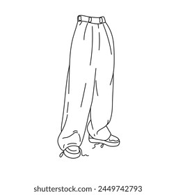Vector isolated legs in wide leg trousers panties and boots pose fashion illustration colorless black and white contour line easy drawing	
