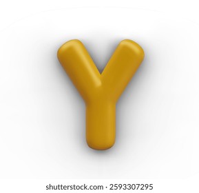 Vector isolated letter Y in 3D style. Festive template with metallic glitter. Golden symbol of Latin alphabet. Object for concepts with text, signature