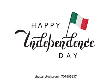 Vector isolated lettering for 16th September, Happy Independence Day in Mexico with mexican flag for decoration and covering on the white background.