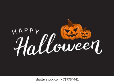 Vector isolated lettering for Halloween and pumpkins for decoration and covering on the dark background. Concept of Happy Halloween.