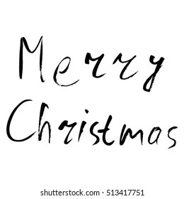 Vector isolated lettering. Hand drown watercolor Merry Christmas inscription. For posters, gift wrap,greeting cards. Unique hand drawn rough typography.