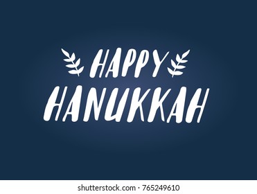 
Vector isolated lettering for Happy Hanukkah for decoration and covering.  Lettering card template. Calligraphy banner, flyer on textured background