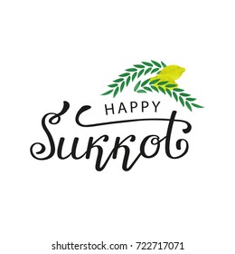 Vector isolated lettering for Happy Jewish Holiday Sukkot for decoration and covering on the white background.