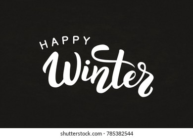 Vector isolated lettering of Happy Winter for decoration and covering on the chalk background. Concept of winter holidays and happy new year.
