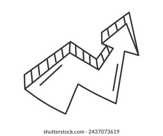 Vector isolated line doodle symbol of curved arrow.