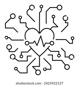 Icono de línea aislada del corazón con el cardiograma. Símbolo de salud digital y medicina.
