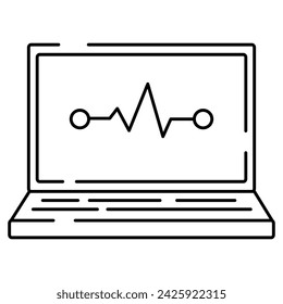 Vektor isolierte Linie Symbol des Laptops mit Kardiogramm-Symbol. In: Online medicine and ambulance.