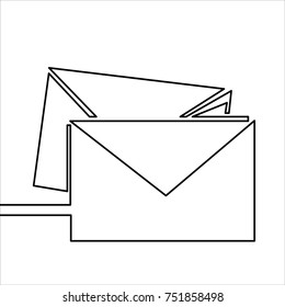 Vector isolated line icon mail- continuous line drawing
