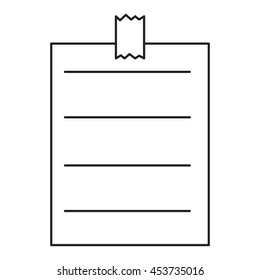 Vector isolated line icon sheet paper with adhesive tape.