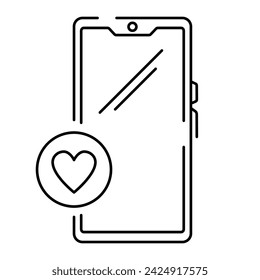 Vektor-isolierte Linie-Symbol, Smartphone mit Herz-Symbol. Love Chat-Symbol, Online-Kommunikation.