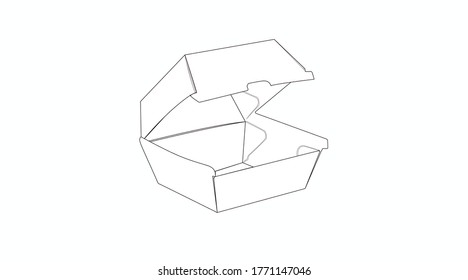 Vector Isolated Lines Black and White Illustration of a Take Away Box