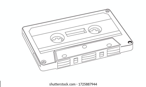 Vector Isolated Lines Illustration of a Cassette