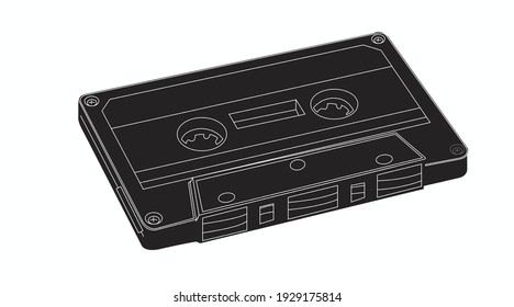 Vector Isolated Lines Illustration of a Cassette, black and white illustration of a music tape