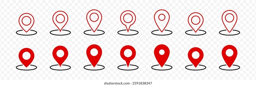 Vector isolated Location icon set in outline and fill