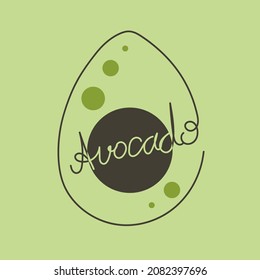 Vector isolated logo illustration of an avocado with lettering on a green background. Simple minimal style