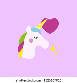 Vector isolated of lovely unicorn head. Kawaii illustration