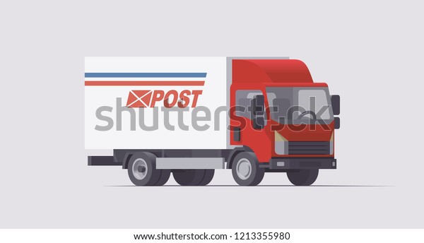 Vector isolated low poly flat isometric 3d red blue\
white post lorry truck