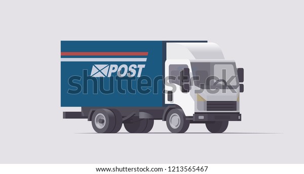 Vector isolated low poly flat isometric 3d blue\
white post lorry truck