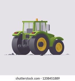 Vector isolated low poly isometric flat 3d green tractor back