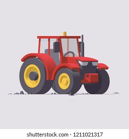 Vector isolated low poly isometric flat 3d red tractor