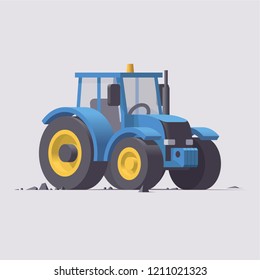 Vector isolated low poly isometric flat 3d blue tractor