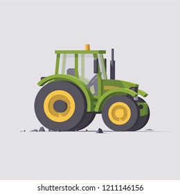 Vector isolated low poly isometric flat 3d green tractor