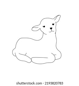 Vector aislado yacente cordero recién nacido bebé incoloro línea de contorno blanco y negro fácil dibujo