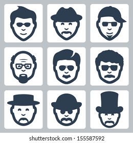 Vector isolated male faces icons set