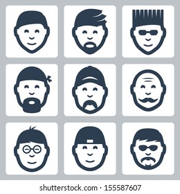 Vector isolated male faces icons set