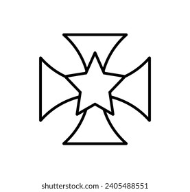 Vector isolated maltese cross with a star in the center symbol colorless black and white contour line easy drawing