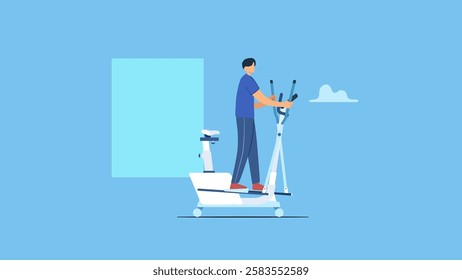 Vector isolated of a man exercise on an elliptical bike, cross trainer at a fitness center or gym.