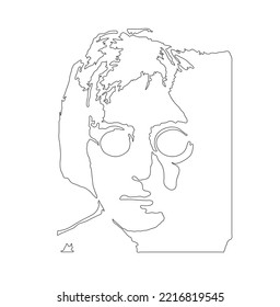 Vector isolated man head portrait contour line stencil crafting paint spraying 