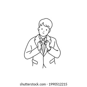 Vector isolated man in the jacket line drawing. Contour colorless groom the gentleman silhouette 