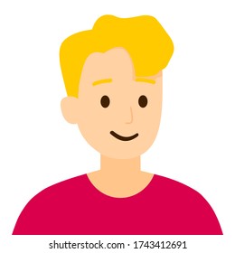 Vector aislado un hombre sonríe con pelo dorado largo con bangs de fondo blanco, ilustración