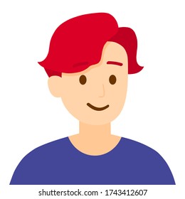 Vector isolated a man is smiling with short red hair with bangs on white background, illustration
