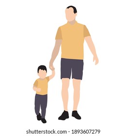 vector, isolated, a man walks with a child, without a face, in a flat style