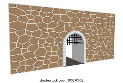 vector isolated medieval open gate castle illustration 2
