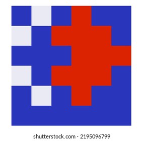 Vector isolated minimalism geometric abstraction square pixels art in red blue white colors 