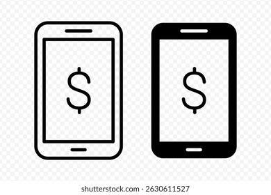 Vector isolated Mobile Banking icon set in black outline and fill