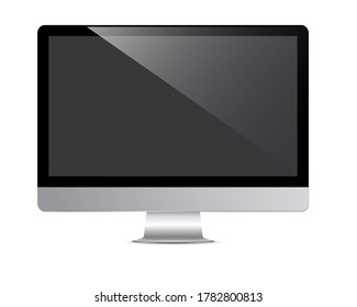 Vector  Isolated Mockup on White Background. Realistic Computer Monitor with Black Screen. For your design of Template Project, Presentation. Electronic Device, Gadget. EPS 10
