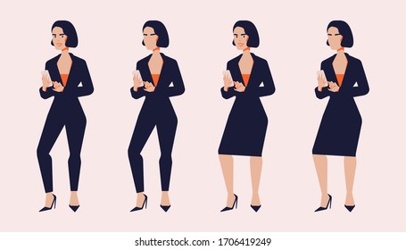 Vector Isolated Modern Business Woman Poses With and Without Face Expression