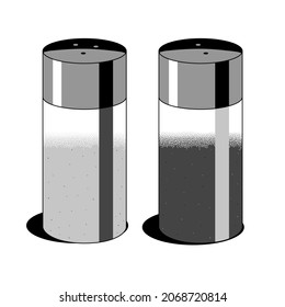 Vector isolated monochrome illustration of salt and pepper shakers. Kitchen set. Flavor. Minimal style